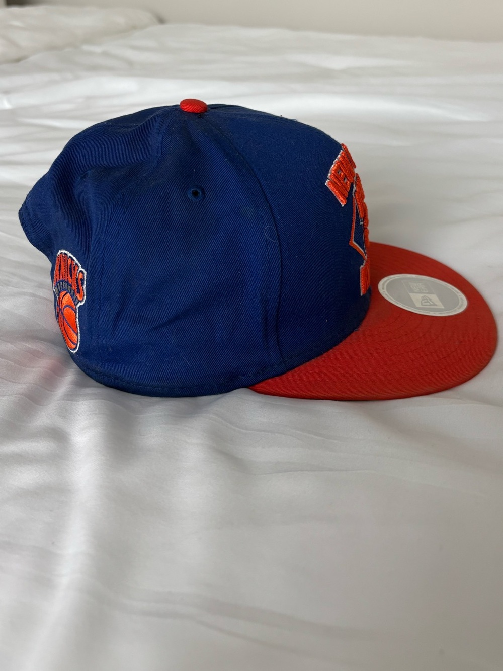 New Era New York Knicks Blue and Orange Snapback Hat - Picture 3 of 6